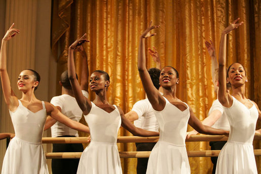 Young dancers from The Dance Theatre Harlem perform during a dinner held at the White House Monday, February 6, 2006. The Dance Theatre of Harlem offers training to more than 1,000 young adults annually and has taken arts education to young people all over the world. White House photo by Shealah Craighead