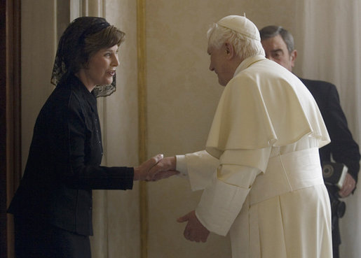 Mrs. Laura Bush meets in a private audience with Pope Benedict XVI, Thursday, Feb. 9, 2006 at The Vatican. White House photo by Shealah Craighead