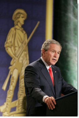 President George W. Bush addresses his remarks on the global war on terror Thursday, Feb. 9, 2006 to an audience at the National Guard Memorial Building in Washington.  White House photo by Paul Morse