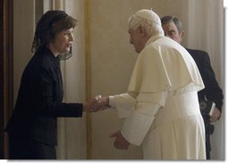 Mrs. Laura Bush meets in a private audience with Pope Benedict XVI, Thursday, Feb. 9, 2006 at The Vatican.  White House photo by Shealah Craighead