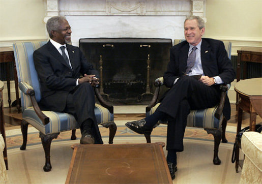 President George W. Bush meets with Secretary-General of the United Nations, Kofi Annan, Monday, Feb. 13, 2006 in the Oval Office of the White House. White House photo by Kimberlee Hewitt