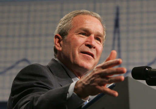 President George W. Bush addresses an audience Wednesday, Feb. 15, 2006 at Wendy's International, Inc. corporate headquarters in Dublin, Ohio, speaking on his commitment to help all Americans gain access to affordable, high-quality health care. White House photo by Paul Morse