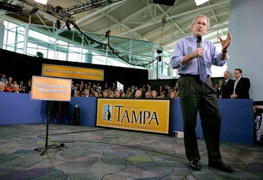 President George W. Bush delivers remarks on the Global War on Terror in Tampa, Florida, Friday, Feb. 17, 2006. White House photo by Eric Draper