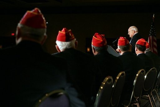 Members of the American Legion listen to Vice President Dick Cheney as he delivers remarks to the American Legion Washington Conference in Washington, Tuesday, February 28, 2006. During his address the Vice President commended those who have served in uniform and thanked veterans for defending the country and standing behind the military. White House photo by David Bohrer