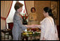 Mrs. Laura Bush greets guests during her meeting with Mrs. Sehba Musharraf, wife of President Pervez Musharraf, at Aiwan-e-Sadr, Saturday, March 4, 2006 in Islamabad, Pakistan. White House photo by Shealah Craighead