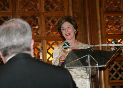 Mrs. Laura Bush addresses guests, Tuesday evening, March 8, 2006 at the at "Bridges of Hope: Educating Children for a Better Future," The Kuwait-America Foundation's 2006 Benefit Dinner in Washington, where Mrs. Bush was honored for her dedication to help improve the living conditions and education of children around the world. White House photo by Shealah Craighead