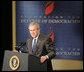 President George W. Bush addresses his remarks on the global war on terror, Monday, March 13, 2006 , before members and guests of the Foundation for the Defense of Democracies at the Dorothy Betts Marvin Theatre at George Washington University in Washington. White House photo by Paul Morse