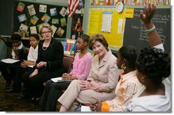 Mrs. Laura Bush and U.S. Secretary of Education Margaret Spellings visit the Sixth Grade Language Arts Class at the Avon Avenue Elementary School, Thursday, March 16, 2006 in Newark, N.J., where Mrs. Bush announced a Striving Readers grant to Newark Public Schools.  White House photo by Shealah Craighead