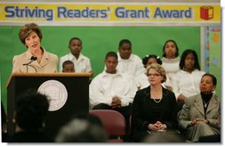 Mrs. Laura Bush addresses an audience at the Avon Avenue Elementary School, Thursday, March 16, 2006 in Newark, N.J., where Mrs. Bush announced a Striving Readers grant to Newark Public Schools. The grant will be used to support programs to improve students reading skills.  White House photo by Shealah Craighead