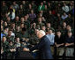 Vice President Dick Cheney addresses troops and families of the 437th Airlift Wing and 315th Reserve Airlift Wing at Charleston Air Force Base in Charleston, South Carolina, Friday, March 17, 2006. The vice president expressed his appreciation for their service in airlifting troops and equipment, supporting US embassies, airdropping troops into hostile areas, and providing humanitarian relief in the global war on terror. White House photo by David Bohrer