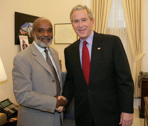 President George W. Bush meets with President-elect Rene Preval of Haiti at the White House, Tuesday, March 28, 2006 in Washington. White House photo by Kimberlee Hewitt