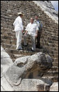 President George W. Bush stands with President Vicente Fox of Mexico, left, and Canada's Prime Minister Stephen Harper, during a visit Thursday, March 30, 2006, to the Chichen-Itza Archaeological Ruins. White House photo by Kimberlee Hewitt