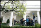 President George W. Bush offers remarks to the White House Press Pool before departing Wednesday, April 5, 2006, for Andrews Air Force Base en route to Connecticut. White House photo by Shealah Craighead