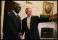 President George W. Bush welcomes Ghana President John Kufuor to the Oval Office at the White House, Wednesday, April 12, 2006, where President Bush complimented President Kufuor as a man of vision, strength and character in his leadership of Ghana. White House photo by Kimberlee Hewitt
