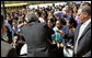 President George W. Bush greets a sea of students at Parkland Magnet Middle School for Aerospace Technology in Rockville, Md., Tuesday, April 18, 2006. White House photo by Kimberlee Hewitt