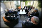 President George W. Bush participates in a meeting with, from right, City of Los Angeles Mayor Antonio Villaraigosa, City of Anaheim Mayor Curt Pringle, Los Angeles County Board of Supervisors Dan Knabe, City of Long Beach Mayor Beverly O’Neil, City of Inglewood Mayor Roosevelt Dorn and City of San Diego Mayor Jerry Sanders, prior to dinner in Rancho Mirage, California, Sunday, April 23, 2006. White House photo by Eric Draper