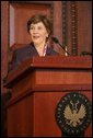 Mrs. Laura Bush addresses her remarks to guests attending the James Madison Council Luncheon Tuesday, April 26, 2006 at the Library of Congress in Washington, where she thanked the council for their support of the National Book Festival and the importance of the newly created Gulf Coast School Library Recovery Initiative. White House photo by Kimberlee Hewitt