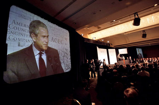 President George W. Bush addresses the American Council of Engineering Companies in Washington, D.C., May 3, 2006. "Part of creating a wealth in which -- an environment in which the entrepreneurial spirit is strong is to let people have more of their money; is to unleash the great creative talent of the American people," said the President. "And that's what we did. I worked with Congress to cut the taxes on everybody who pays taxes." White House photo by Eric Draper