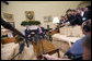 President George W. Bush visits with President Tabare Vazquez of Uruguay in the Oval Office Thursday, May 4, 2006. White House photo by Eric Draper