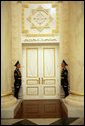 Soldiers stand at attention inside the Presidential Palace in Astana, Kazakhstan, the setting for a series of meetings held by Vice President Dick Cheney and Kazakh President Nursultan Nazarbayev, Friday, May 5, 2006. White House photo by David Bohrer