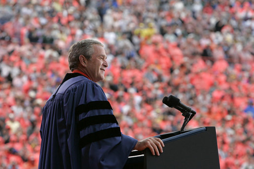 President George W. Bush delivers the commencement address to the class of 2006 of Oklahoma State University in Stillwater, OK on Saturday May 6, 2006. White House photo by Paul Morse