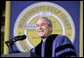 President addresses the 2006 graduation class at Mississippi Gulf Coast Community College in Biloxi, Miss., Thursday, May 11, 2006. "This afternoon, we celebrate commencement in a stadium that is still under repair, near streets lined with temporary housing, in a region where too many lives have been shattered -- and there has never been a more hopeful day to graduate in the state of Mississippi," said the President.  White House photo by Paul Morse