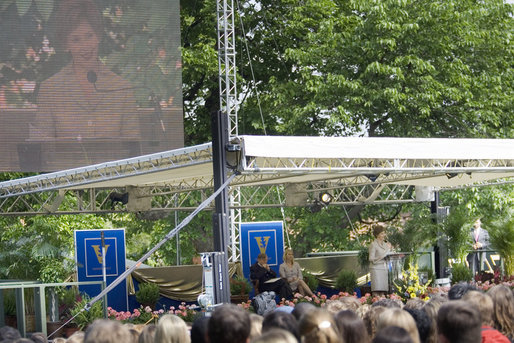 Mrs. Laura Bush addresses the 2006 graduating class at Vanderbilt University in Nashville, Tenn., Thursday, May 11, 2006. "Today may mark the first time in your life that your life is not all planned out for you," said Mrs. Bush. "But today also starts a period of incredible liberty and adventure, a time to find your calling and to demand the most from life before life makes specific demands on you." White House photo by Shealah Craighead