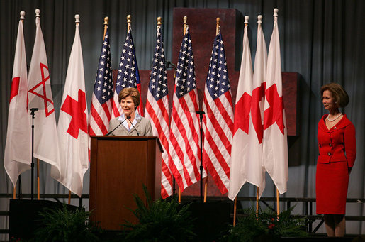 Mrs. Laura Bush addresses the national convention of the American Red Cross during their 125th anniversary week in Washington, D.C., Friday, May 12, 2006. "Few organizations have earned such a distinction or established such a legacy for humanity," said Mrs. Bush. White House photo by Shealah Craighead