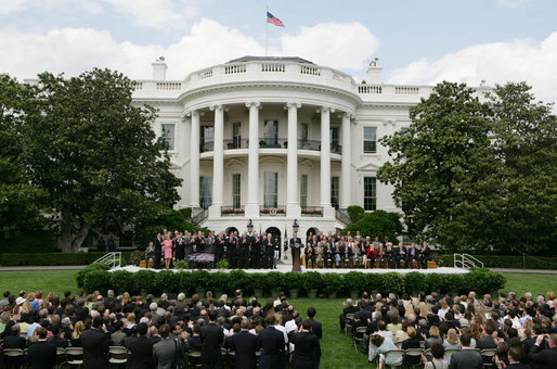 President George W. Bush speaks to an audience on the South Lawn Wednesday, May 17, 2006, during a signing of H.R. 4297, Tax Relief Extension Reconciliation Act of 2005. White House photo by Kimberlee Hewitt