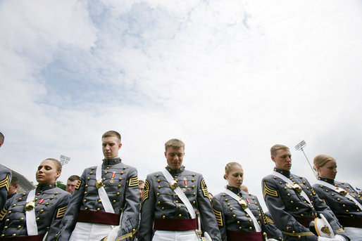 Members of the 2006 graduating class of the U.S. Military Academy at West Point bow their heads during the benediction Saturday, May 27, 2006, in West Point, N.Y. White House photo by Shealah Craighead
