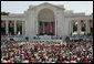 President George W. Bush addresses the thousands of people who gathered to pay their respects on Memorial Day at the Arlington National Cemetery amphitheatre in Arlington, Va., Monday, May 29, 2006. White House photo by Shealah Craighead