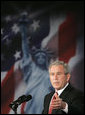 President George W. Bush delivers remarks Thursday, June 1, 2006, on Comprehensive Immigration Reform during an appearance at the United States Chamber of Commerce. Said the President, "America can be a lawful society and America can be a welcoming society at the same time." White House photo by Paul Morse