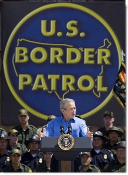 President George W. Bush delivers remarks on border security and comprehensive immigration reform at the Federal Law Enforcement Training Center Artesia Facility in Artesia, New Mexico, Tuesday, June 6, 2006. White House photo by Eric Draper