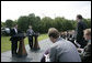 President George W. Bush and Prime Minister Anders Rasmussen of Denmark hold a joint news conference at Camp David Friday, June 9, 2006. White House photo by Eric Draper