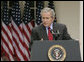 President George W. Bush answers a reporter�s question Wednesday morning, June 14, 2006, during a news conference in the Rose Garden, following his trip to Iraq where he met with members of the Iraq government and U.S. troops. White House photo by Paul Morse