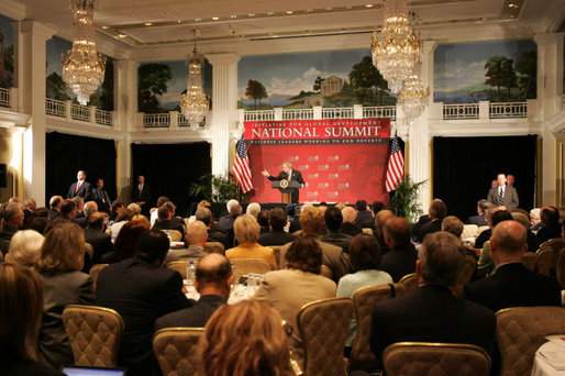President George W. Bush addresses the Initiative for Global Development's 2006 National Summit in Washington, D.C., Thursday, June 15, 2006. A partnership between business and civic leaders, the initiative works to reduce global poverty. White House photo by Kimberlee Hewitt