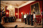 President George W. Bush and Austria's President Heinz Fischer stand with Ursula Plassnik, Austria's Federal Minister of Foreign Affairs, and Secretary of State Condoleezza Rice at the Hofburg Palace in Vienna Wednesday, June 21, 2006. The President will participate in a U.S. - European Union meeting before heading to Budapest. White House photo by Paul Morse