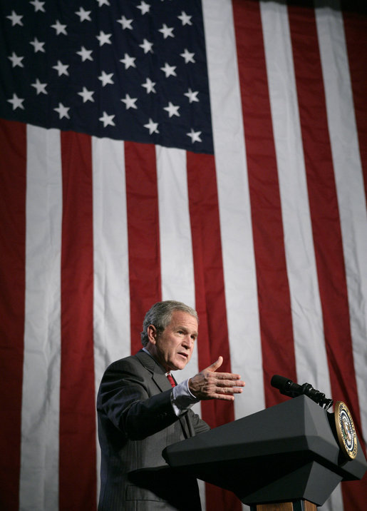 President George W. Bush addresses a news conference at the Museum of Science and Industry in Chicago, Friday, July 7, 2006, speaking on the economy, immigration reform and security issues. White House photo by Eric Draper