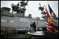 Vice President Dick Cheney delivers remarks to sailors and Marines, Friday, July 7, 2006, aboard the Amphibious Assault ship USS Wasp docked at the Norfolk Naval Station in Norfolk, Va. "All around us today are the signs of American sea power- a fleet like none that has ever sailed before, a Navy and Marine Corps that uphold noble traditions, and a flag that stands for freedom, for human rights, and for stability in a turbulent world," said Vice President Cheney. White House photo by David Bohrer