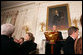 President George W. Bush addresses guests at a dinner honoring the Special Olympics in the State Dining Room Monday, July 10, 2006. "We're here to celebrate the Special Olympics, and to honor a woman who made them possible -- Eunice Kennedy Shriver," said President Bush. White House photo by Shealah Craighead