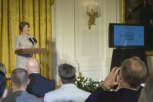 Laura Bush hosts the announcement of the Smithsonian’s Cooper-Hewitt National Design Awards for 2005 and 2006 in the East Room Monday, July 10, 2006. The awards recognize achievements in areas such as architecture, communications and landscape design. White House photo by Kimberlee Hewitt