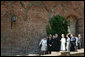 Mrs. Laura Bush is escorted on a tour outside the City of Stralsund Archives in Stralsund, Germany, Thursday, July 13, 2006, by Dr. Hans-Joachim Hacker, director of the City of Stralsund Archives. White House photo by Shealah Craighead