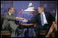 President George W. Bush meets with President Jacques Chirac of France in a bilateral meeting during the G8 Summit in Strelna, Russia, Sunday, July 16, 2006. "Now, I entirely agree with the American President in what he said about supporting the U.N. mission, which is designed, among other things, to ensure the release of the Israeli soldiers being detained right now both by Hezbollah and by Hamas, and put an end to the firing of Kassam rockets," said President Chirac to the press. White House photo by Eric Draper