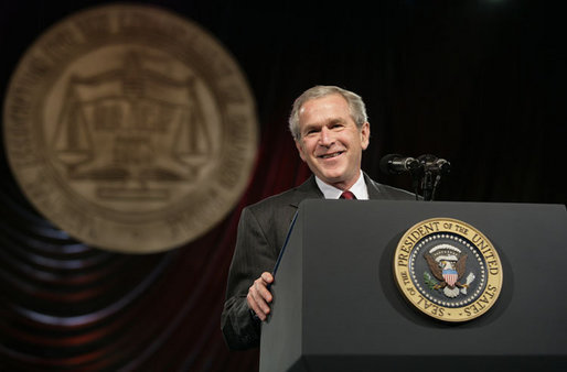President George W. Bush receives a warm welcome from the delegates and guests at the annual convention of the National Association for the Advancement of Colored People (NAACP), as he prepares to deliver his remarks Thursday, July 20, 2006 in Washington, D.C. White House photo by Eric Draper