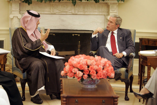 President George W. Bush meets with Foreign Minister Prince Saud Al Faisal of Saudi Arabia in the Oval Office, Sunday, July 23, 2006. White House photo by Kimberlee Hewitt