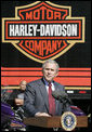 President George W. Bush talks with workers during a tour of the Harley-Davidson Vehicle Operations facility Wednesday, Aug. 16, 2006 in York, Pa., where he participated in a roundtable discussion on the economy.  White House photo by Kimberlee Hewitt