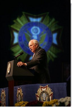 Vice President Dick Cheney addresses the 107th National Convention of the Veterans of Foreign Wars of the U.S., Monday, August 28, 2006, in Reno, Nevada. "Whatever it is about America that has produced such brave citizens in every generation, it is the best quality we have," said the Vice President. "Freedom is not free, and all of us are deep in the debt of the men and women who go out and pay the price for our liberty." White House photo by David Bohrer