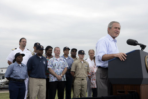 President George W. Bush delivers a Labor Day speech at the Paul Hall Center for Maritime Training and Education in Piney Point, Md., Monday September 4, 2006. White House photo by Kimberlee Hewitt