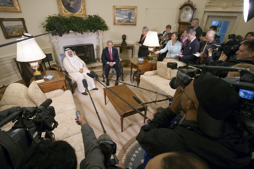 President George W. Bush and His Highness Sheikh Sabah Al-Ahmed Al-Jaber Al-Sabah of Kuwait meet with the press in the Oval Office Tuesday, Sept. 5, 2006. White House photo by Eric Draper