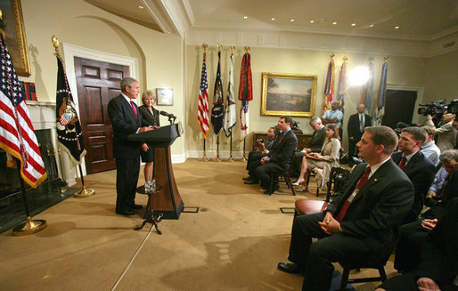 President George W. Bush announces his nomination of Mary Peters as the Secretary of Transportation in the Roosevelt Room Tuesday, Sept. 5, 2006. "Mary Peters is the right person for this job. She brings a lifetime of experience on transportation issues, from both the private and public sectors. She now serves as a senior executive for transportation policy at a major engineering firm," said President Bush. "Before that, Mary served in my administration as the head of the Federal Highway Administration. As administrator, Mary led efforts to improve safety and security, reduce traffic congestion and modernize America's roads and bridges." White House photo by Shealah Craighead